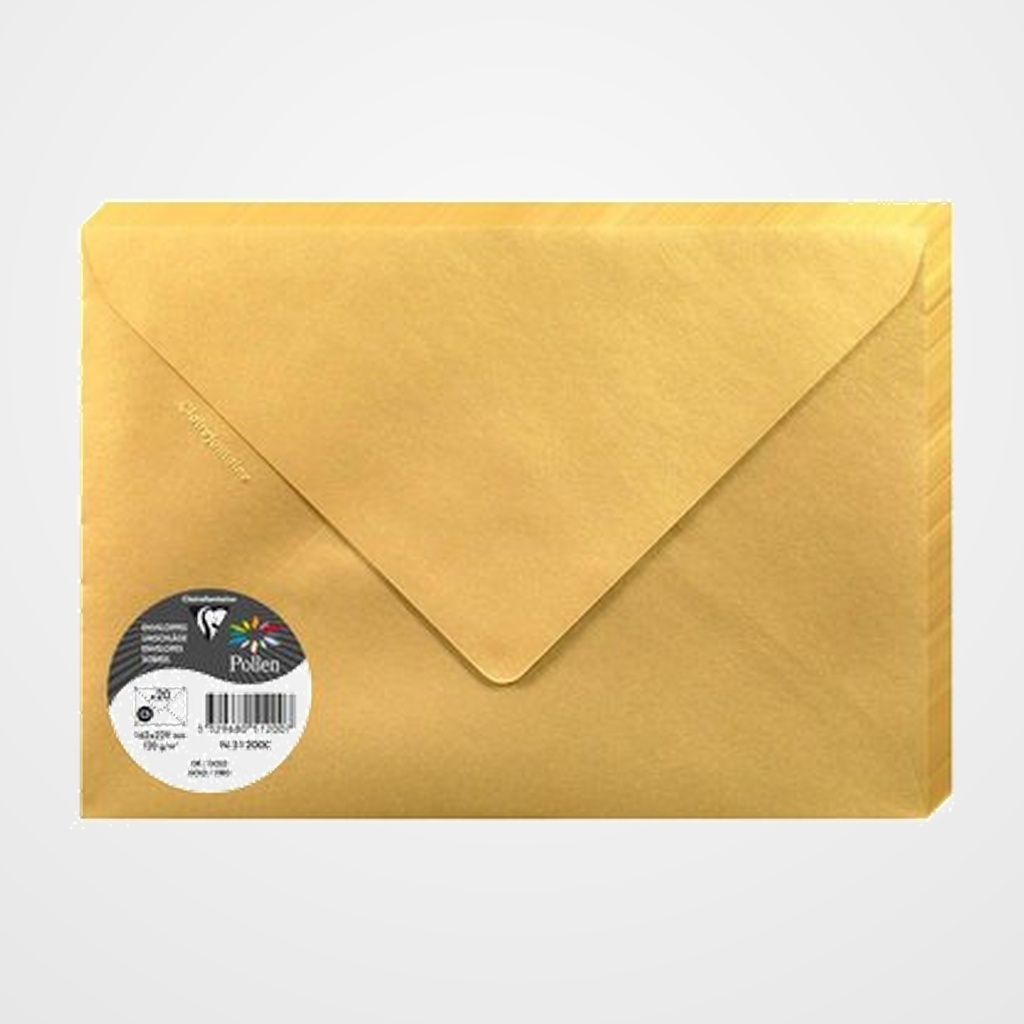 SOBRE CLAIREFONTAINE POLLEN 162x229 120g DORADO PAQUETE DE 20