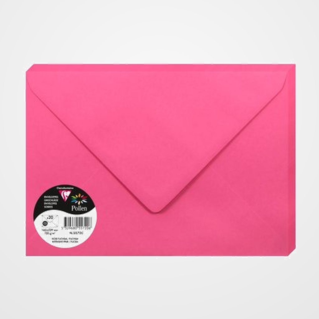 SOBRE CLAIREFONTAINE POLLEN 162x229 120g FUCSIA PAQUETE DE 20