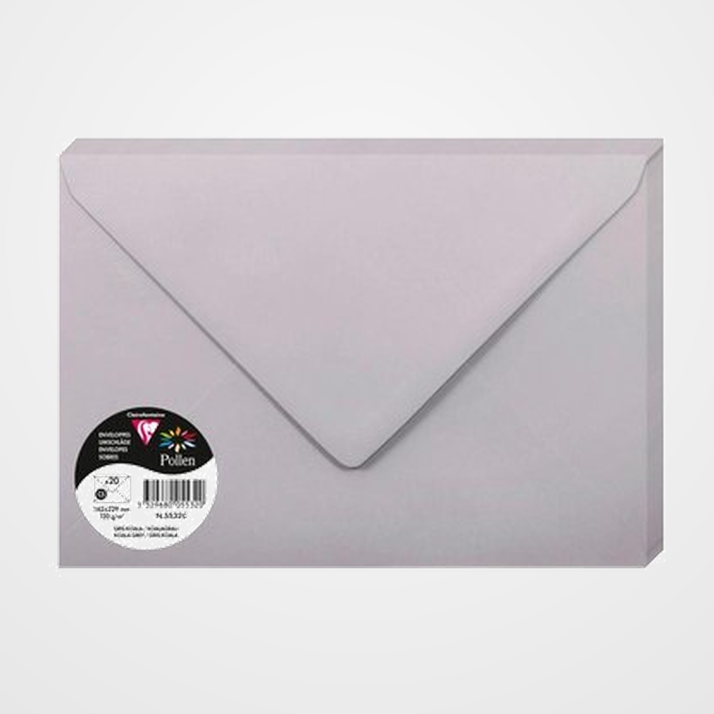 SOBRE CLAIREFONTAINE POLLEN 162x229 120g GRIS KOALA PAQUETE DE 20