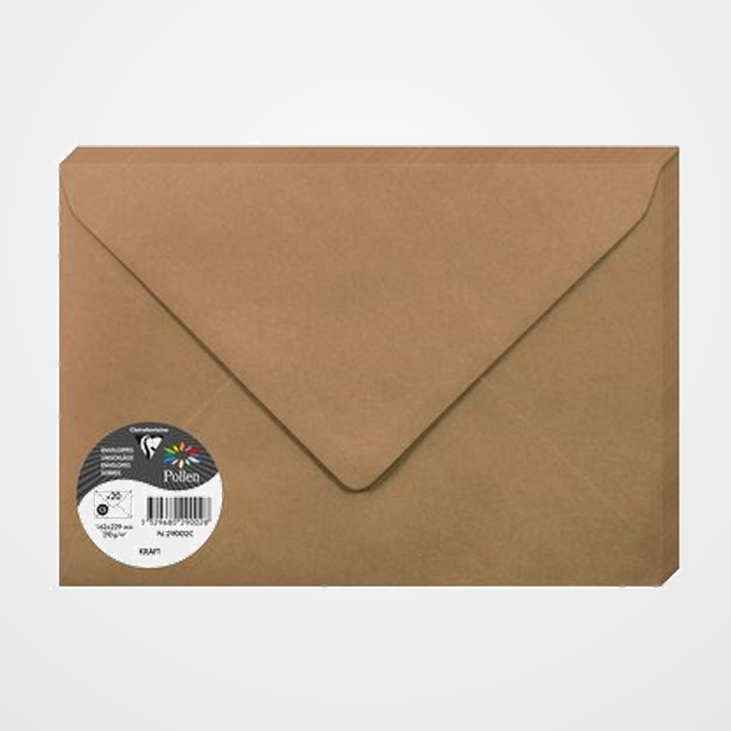 SOBRE CLAIREFONTAINE POLLEN 162x229 120g KRAFT PAQUETE DE 20