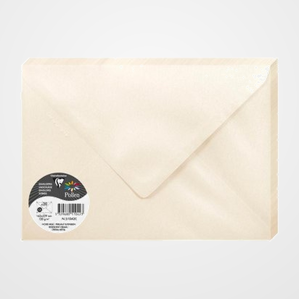 SOBRE CLAIREFONTAINE POLLEN 162x229 120g MARFIL METALIZADO PAQUETE DE 20