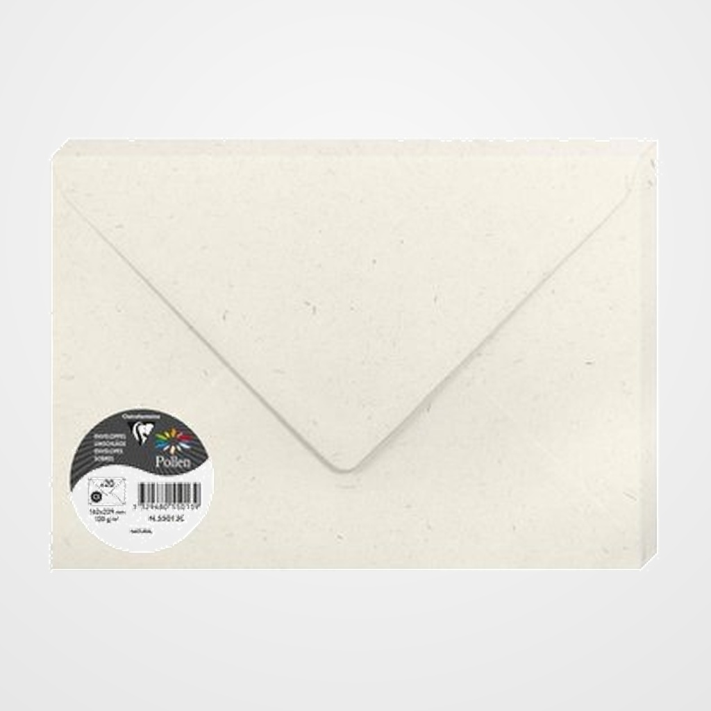 SOBRE CLAIREFONTAINE POLLEN 162x229 120g NATURA RECICLADO PAQUETE DE 20