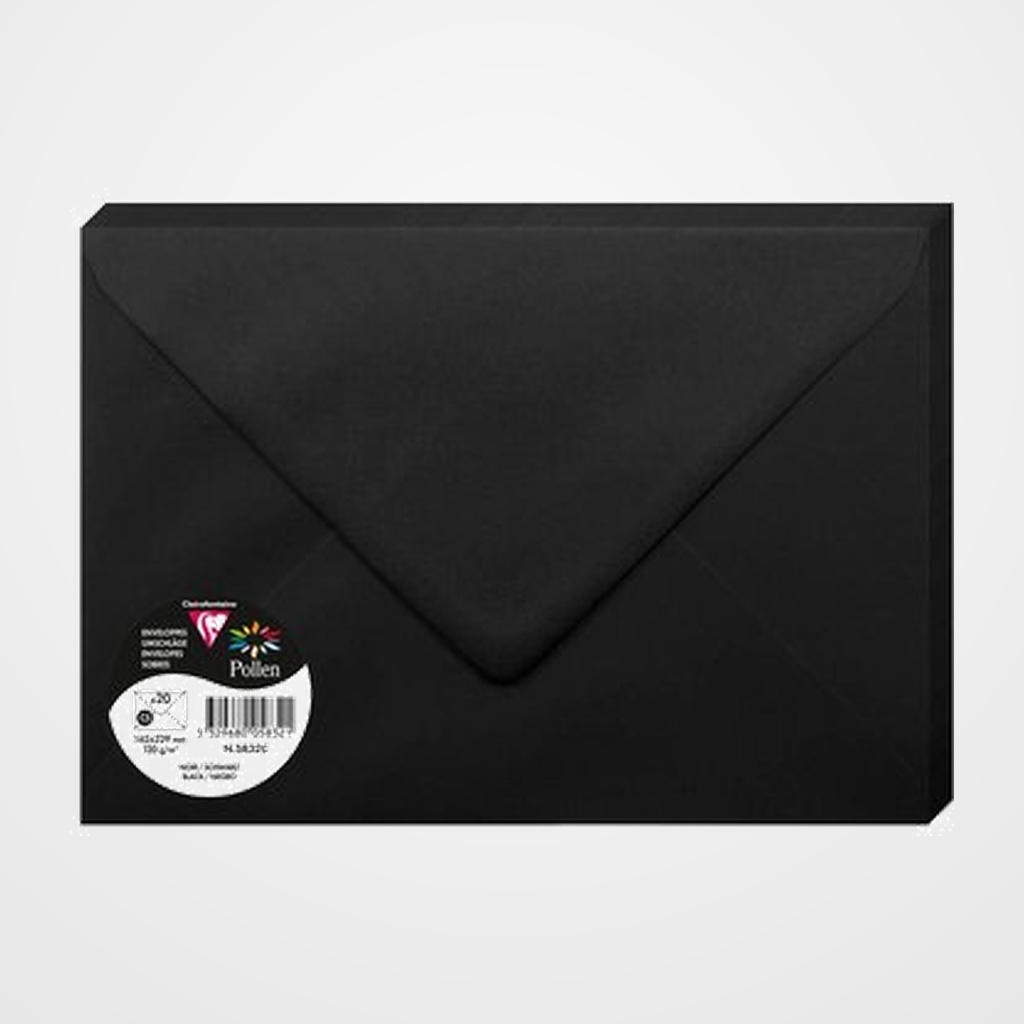 SOBRE CLAIREFONTAINE POLLEN 162x229 120g NEGRO PAQUETE DE 20