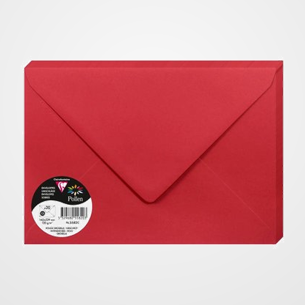SOBRE CLAIREFONTAINE POLLEN 162x229 120g ROJO GROSELLA PAQUETE DE 20