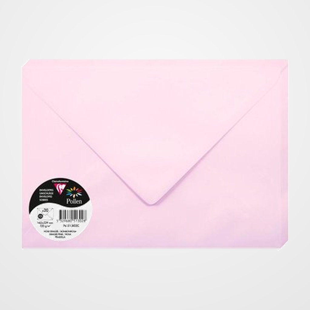 SOBRE CLAIREFONTAINE POLLEN 162x229 120g ROSA PELADILLA PAQUETE DE 20