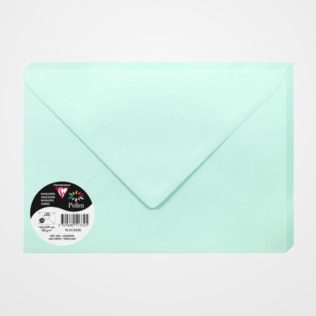 SOBRE CLAIREFONTAINE POLLEN 162x229 120g VERDE JADE PAQUETE DE 20