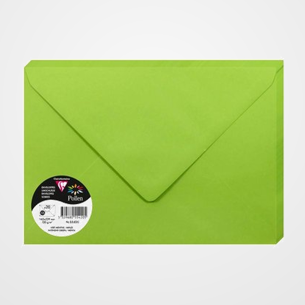 SOBRE CLAIREFONTAINE POLLEN 162x229 120g VERDE MENTA PAQUETE DE 20