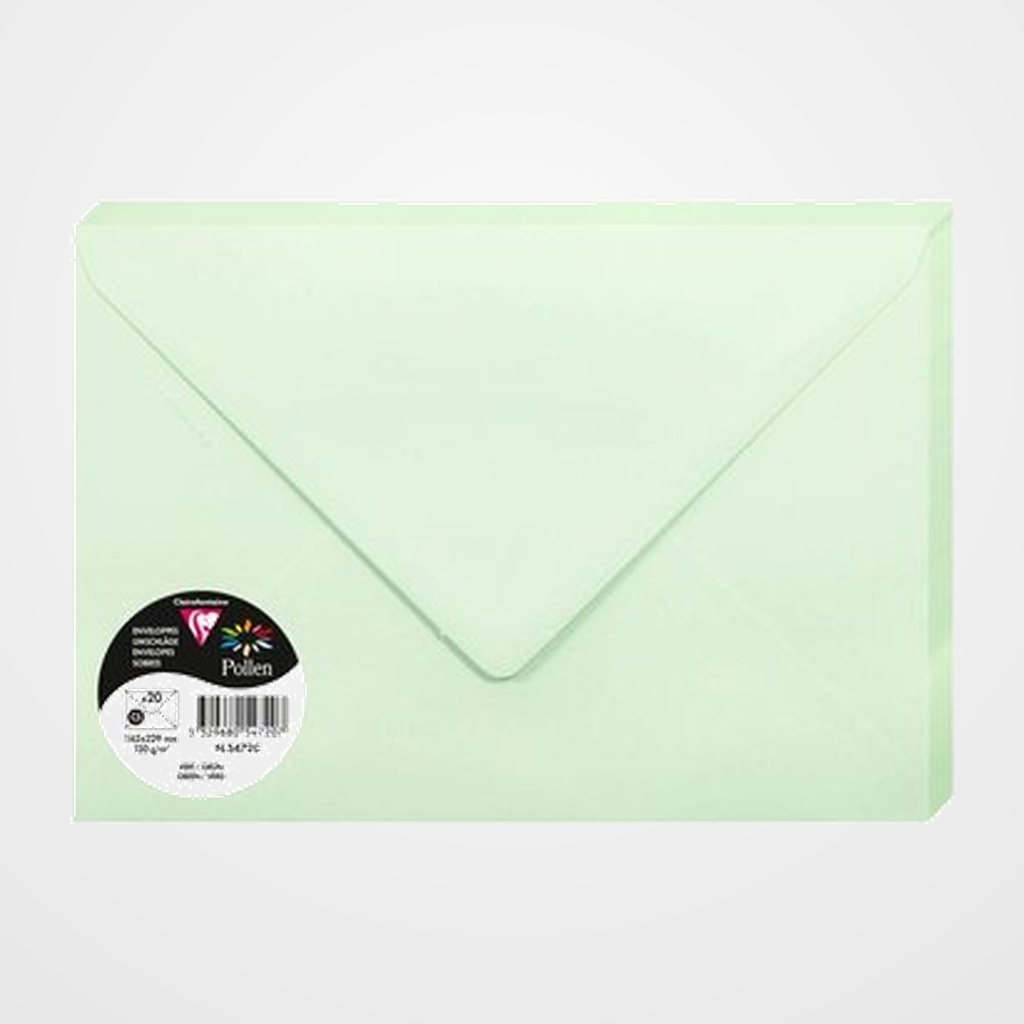 SOBRE CLAIREFONTAINE POLLEN 162x229 120g VERDE PAQUETE DE 20