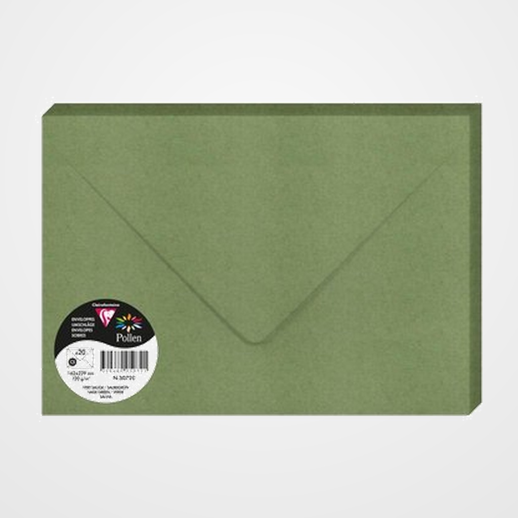 SOBRE CLAIREFONTAINE POLLEN 162x229 120g VERDE SALVIA PAQUETE DE 20