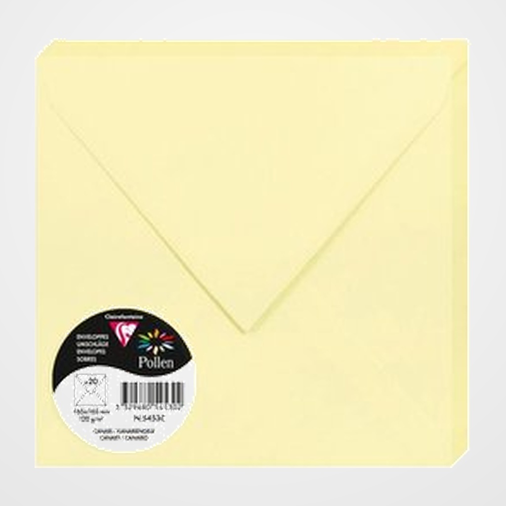 SOBRE CLAIREFONTAINE POLLEN 165x165 120g AMARILLO CANARIO PAQUETE DE 20