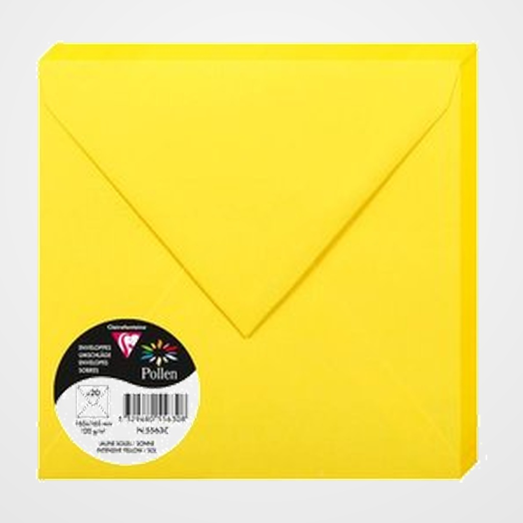 SOBRE CLAIREFONTAINE POLLEN 165x165 120g AMARILLO SOL PAQUETE DE 20