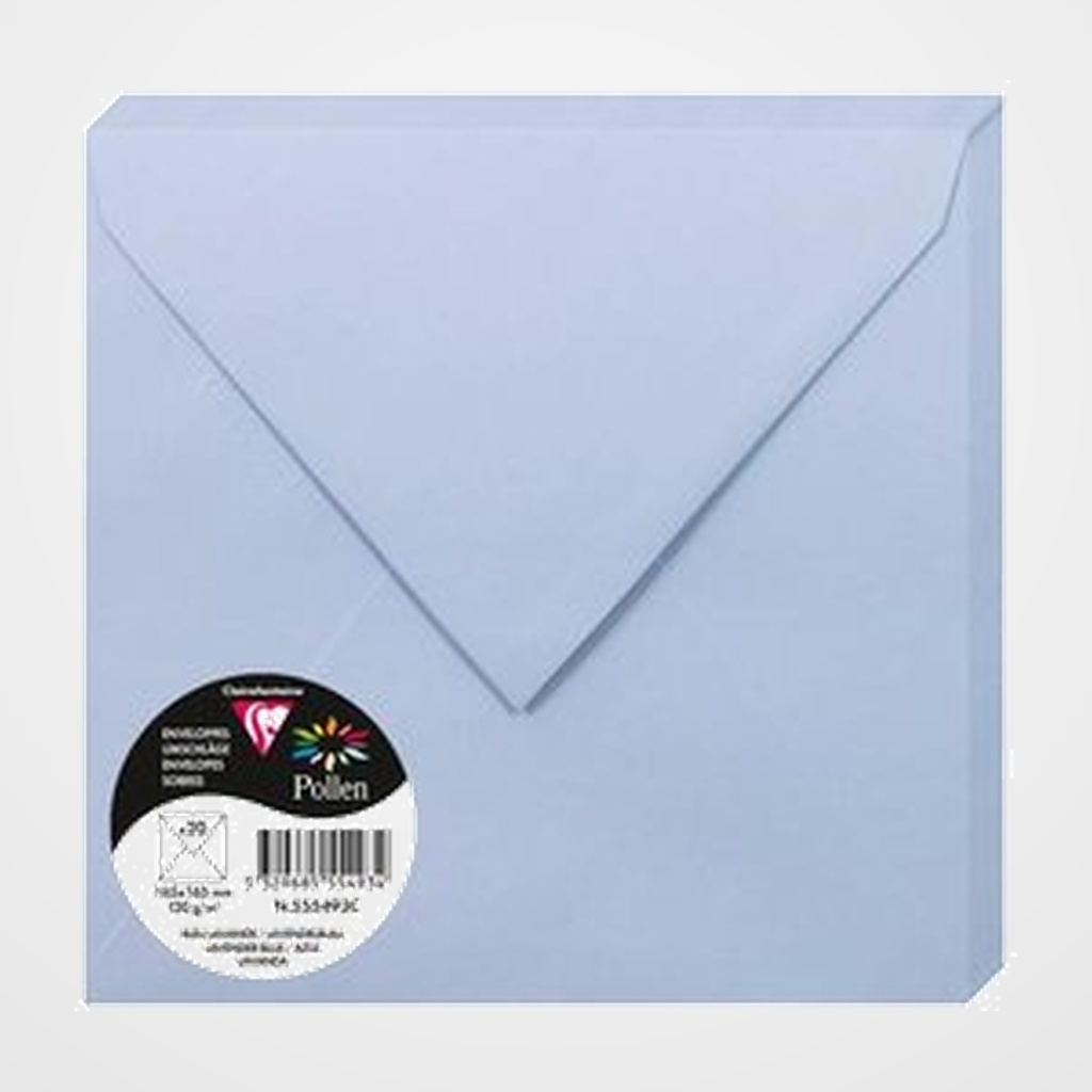 SOBRE CLAIREFONTAINE POLLEN 165x165 120g AZUL LAVANDA PAQUETE DE 20