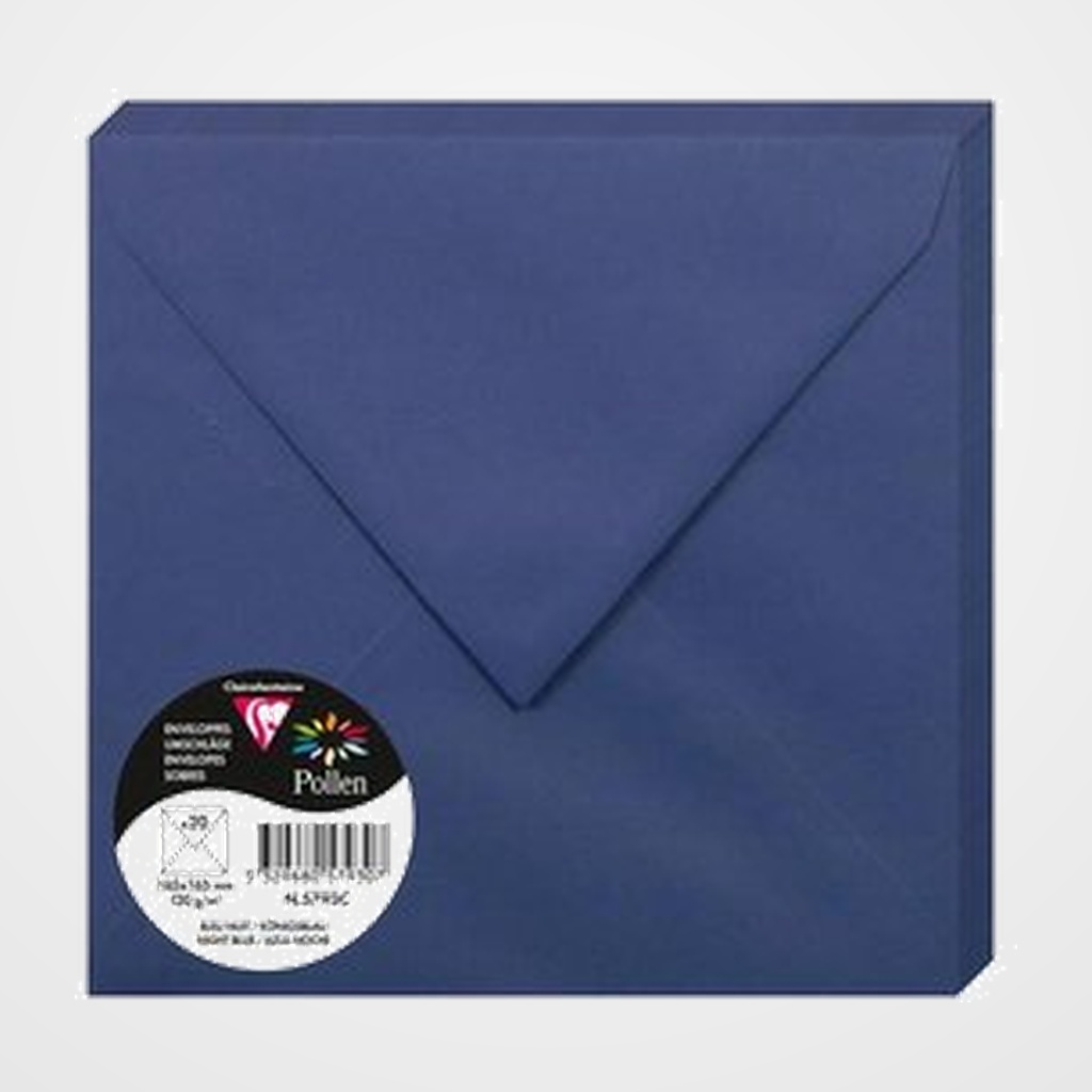 SOBRE CLAIREFONTAINE POLLEN 165x165 120g AZUL NOCHE PAQUETE DE 20