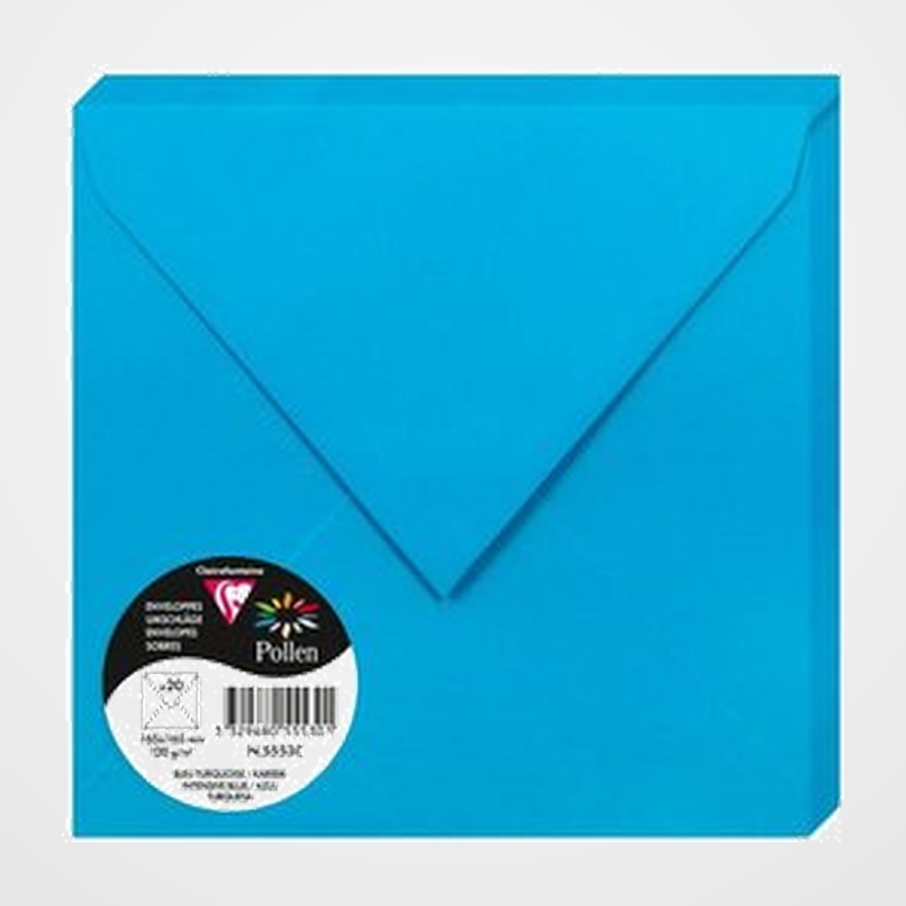 SOBRE CLAIREFONTAINE POLLEN 165x165 120g AZUL TURQUESA PAQUETE DE 20