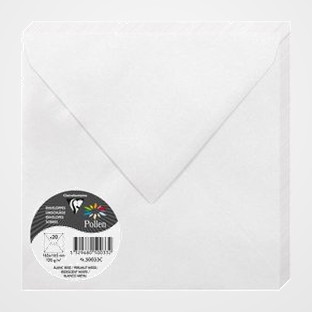 SOBRE CLAIREFONTAINE POLLEN 165x165 120g BLANCO METALIZADO PAQUETE DE 20