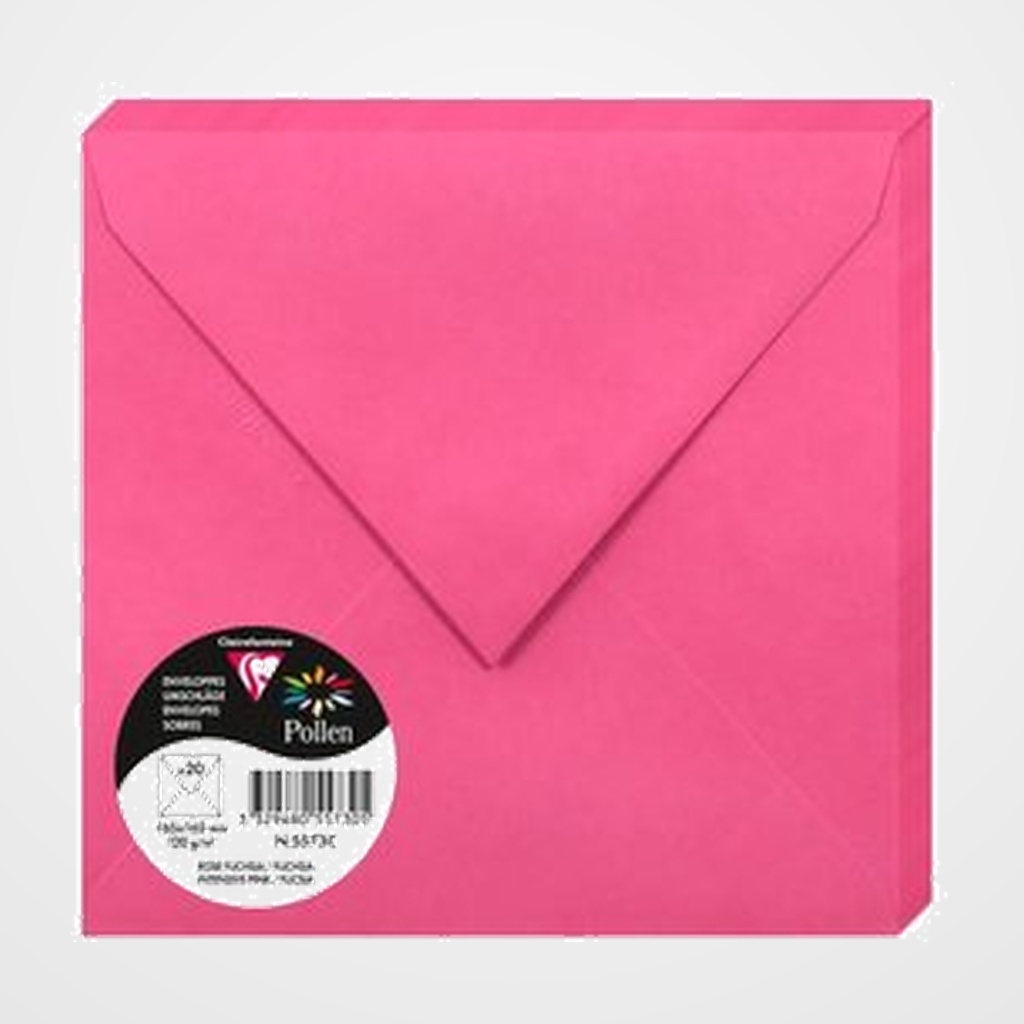 SOBRE CLAIREFONTAINE POLLEN 165x165 120g FUCSIA PAQUETE DE 20