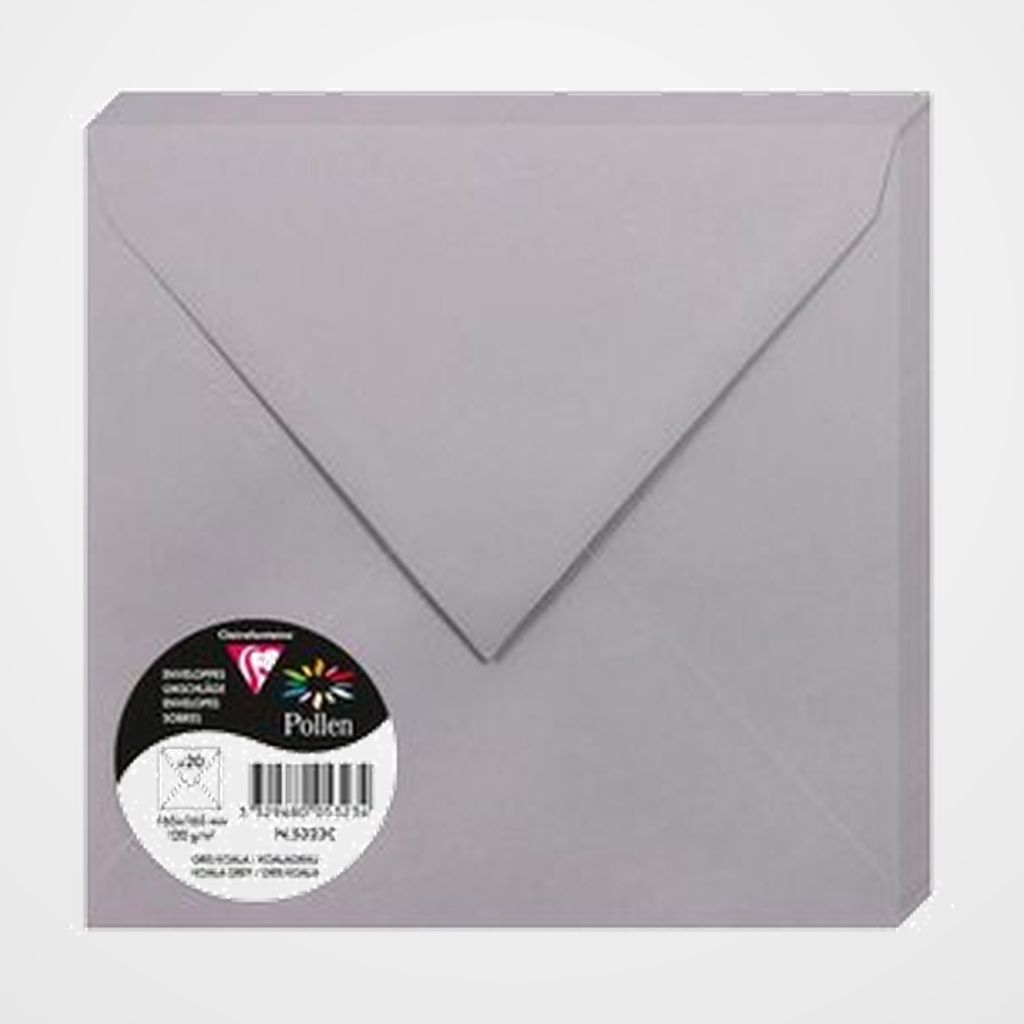 SOBRE CLAIREFONTAINE POLLEN 165x165 120g GRIS KOALA PAQUETE DE 20