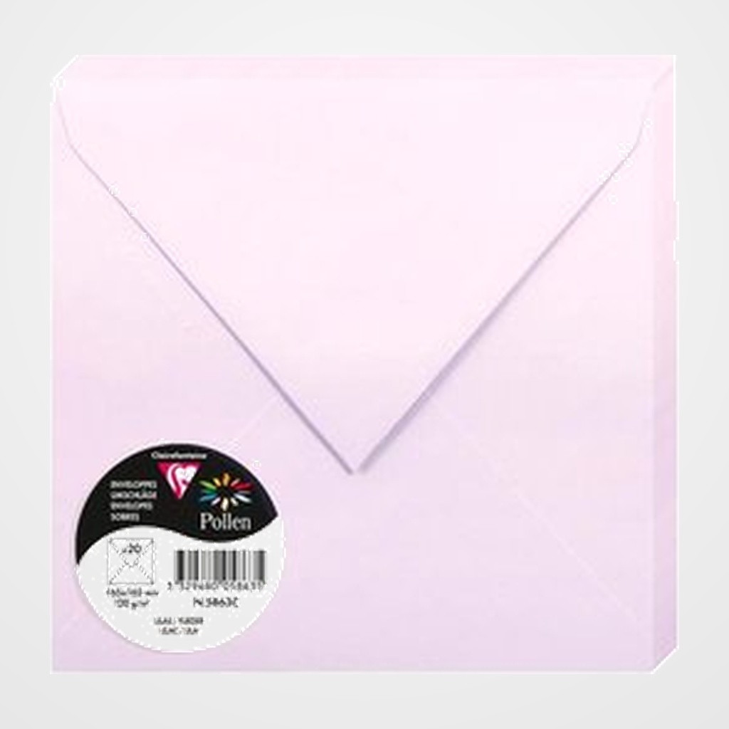 SOBRE CLAIREFONTAINE POLLEN 165x165 120g LILA PAQUETE DE 20
