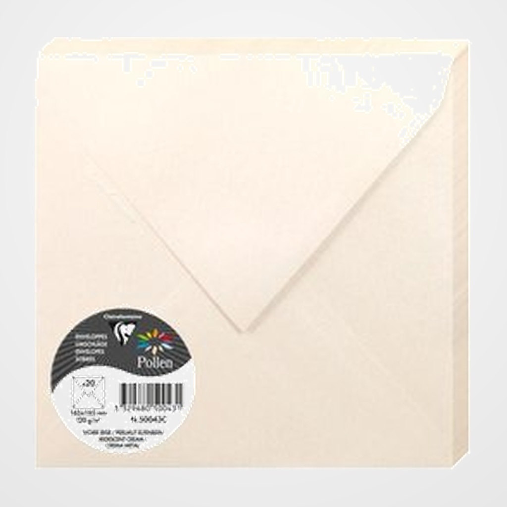 SOBRE CLAIREFONTAINE POLLEN 165x165 120g MARFIL METALIZADO PAQUETE DE 20