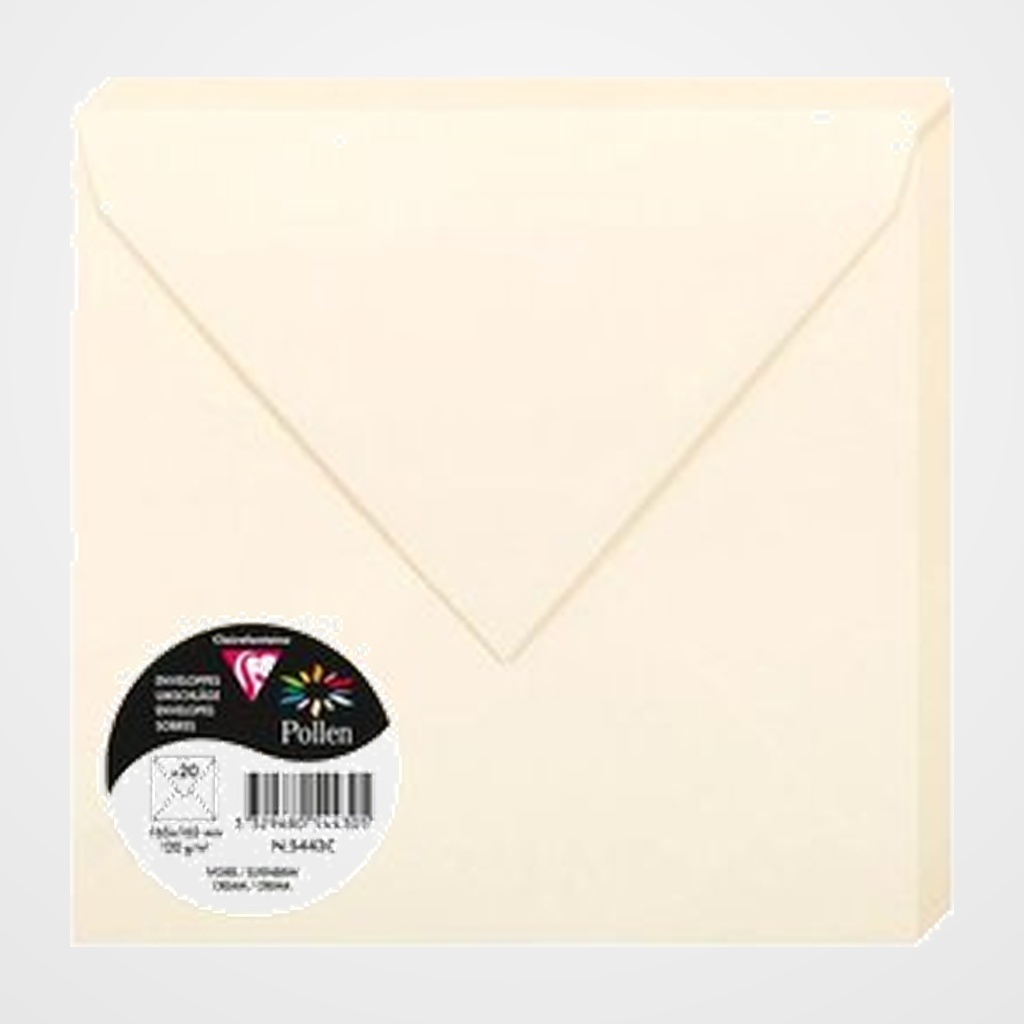 SOBRE CLAIREFONTAINE POLLEN 165x165 120g MARFIL PAQUETE DE 20