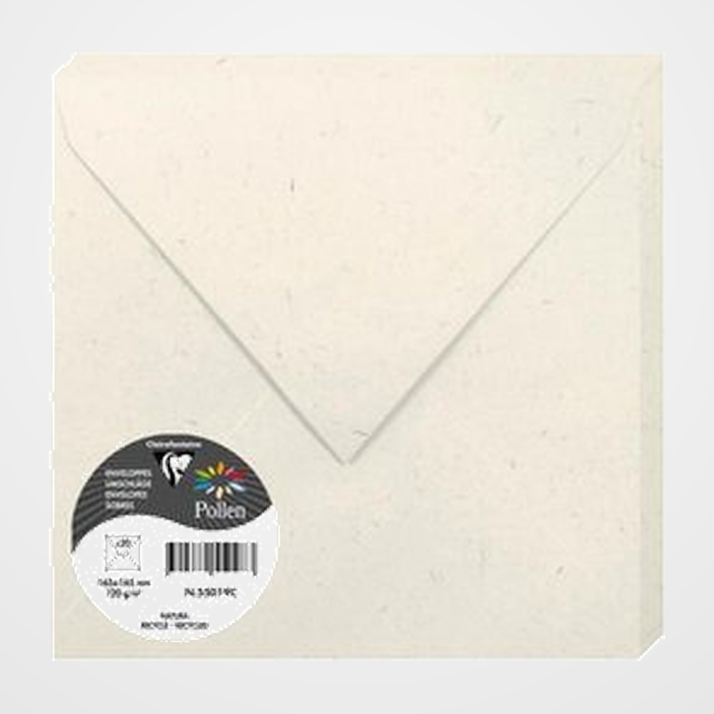 SOBRE CLAIREFONTAINE POLLEN 165x165 120g NATURA RECICLADO PAQUETE DE 20