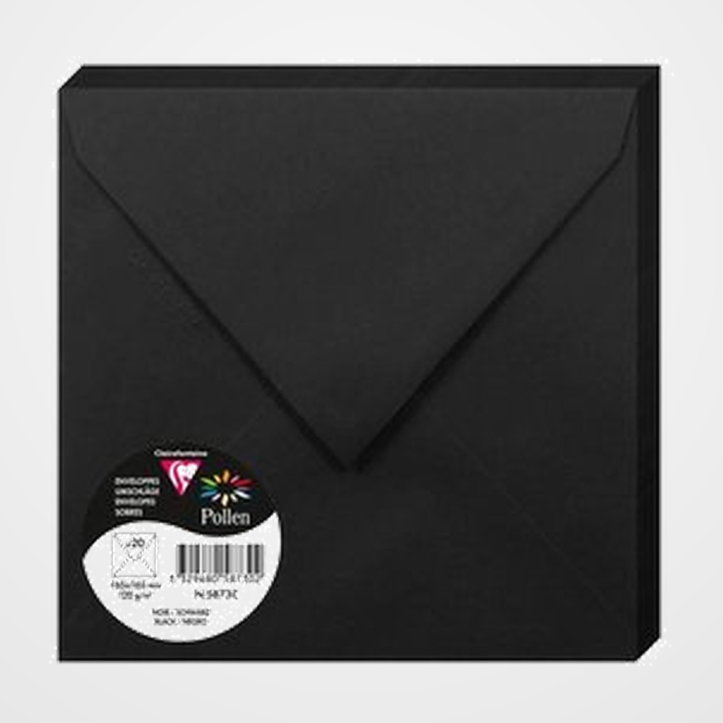 SOBRE CLAIREFONTAINE POLLEN 165x165 120g NEGRO PAQUETE DE 20