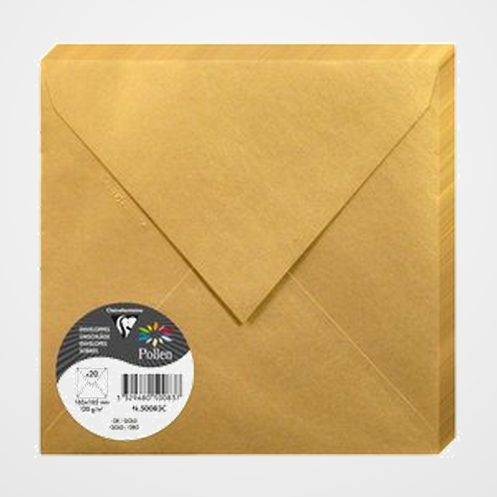 SOBRE CLAIREFONTAINE POLLEN 165x165 120g ORO METALIZADO PAQUETE DE 20