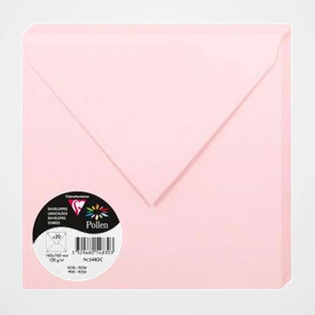 SOBRE CLAIREFONTAINE POLLEN 165x165 120g ROSA PAQUETE DE 20
