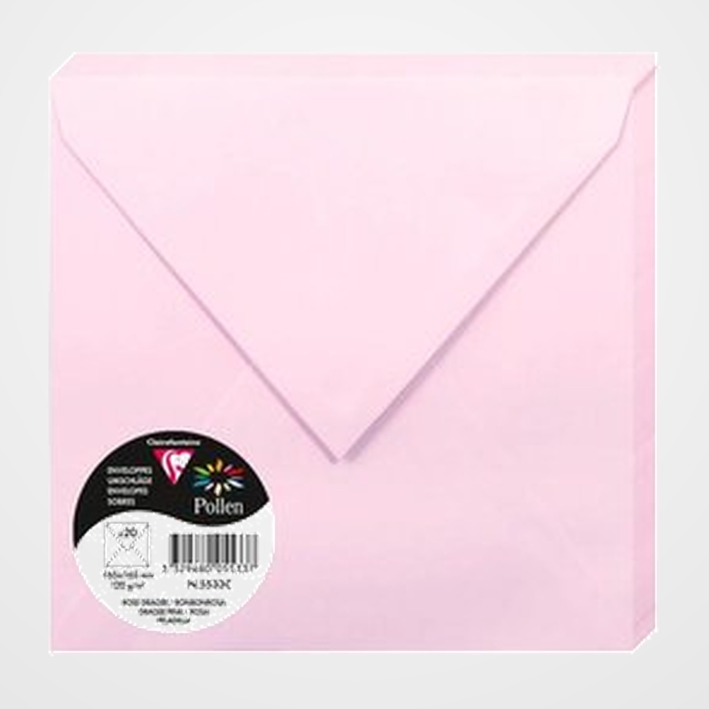 SOBRE CLAIREFONTAINE POLLEN 165x165 120g ROSA PELADILLA PAQUETE DE 20