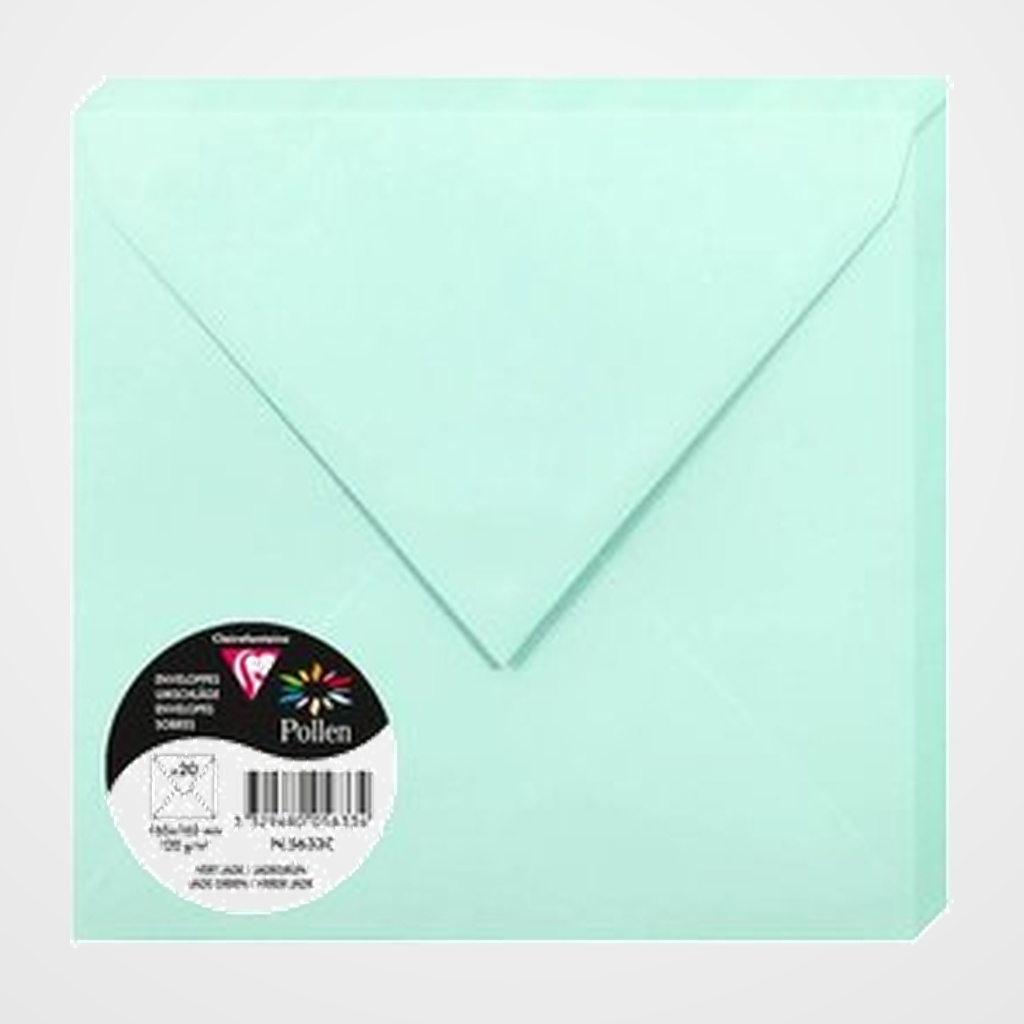 SOBRE CLAIREFONTAINE POLLEN 165x165 120g VERDE JADE PAQUETE DE 20