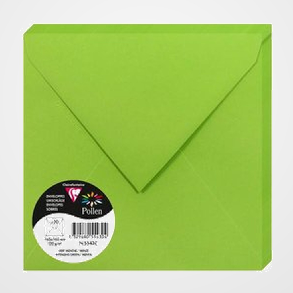 [26401253] SOBRE CLAIREFONTAINE POLLEN 165x165 120g VERDE MENTA PAQUETE DE 20