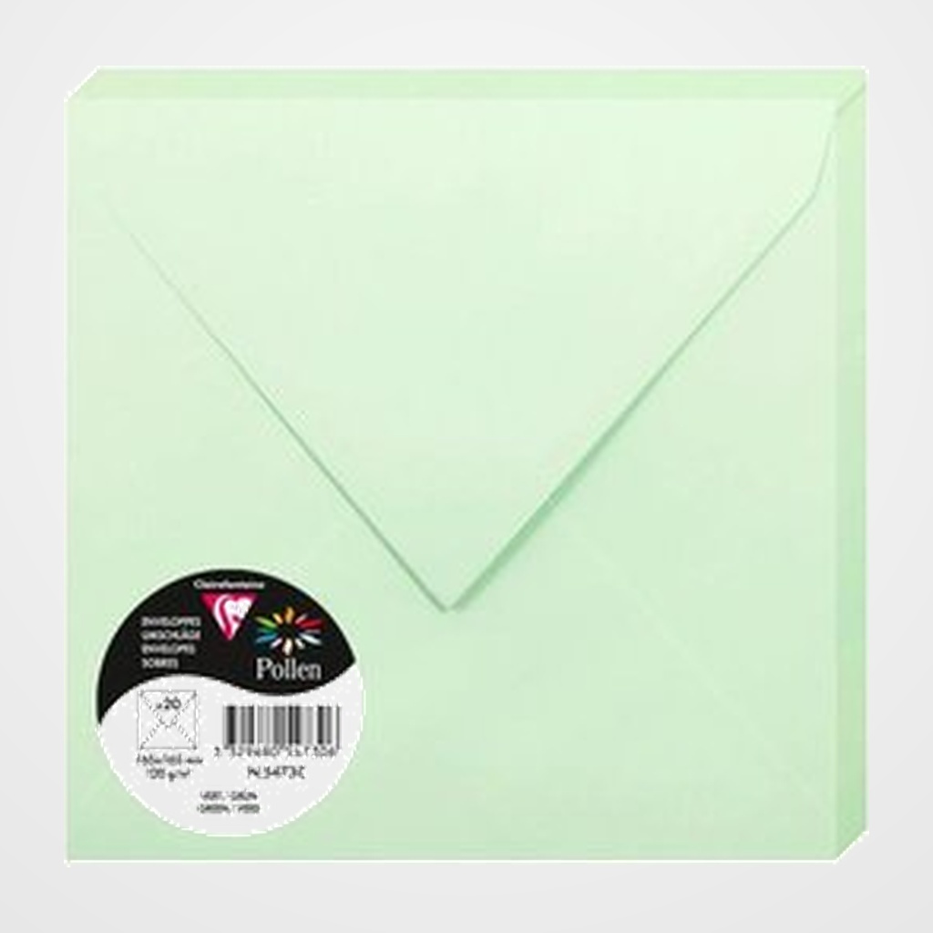 SOBRE CLAIREFONTAINE POLLEN 165x165 120g VERDE PAQUETE DE 20