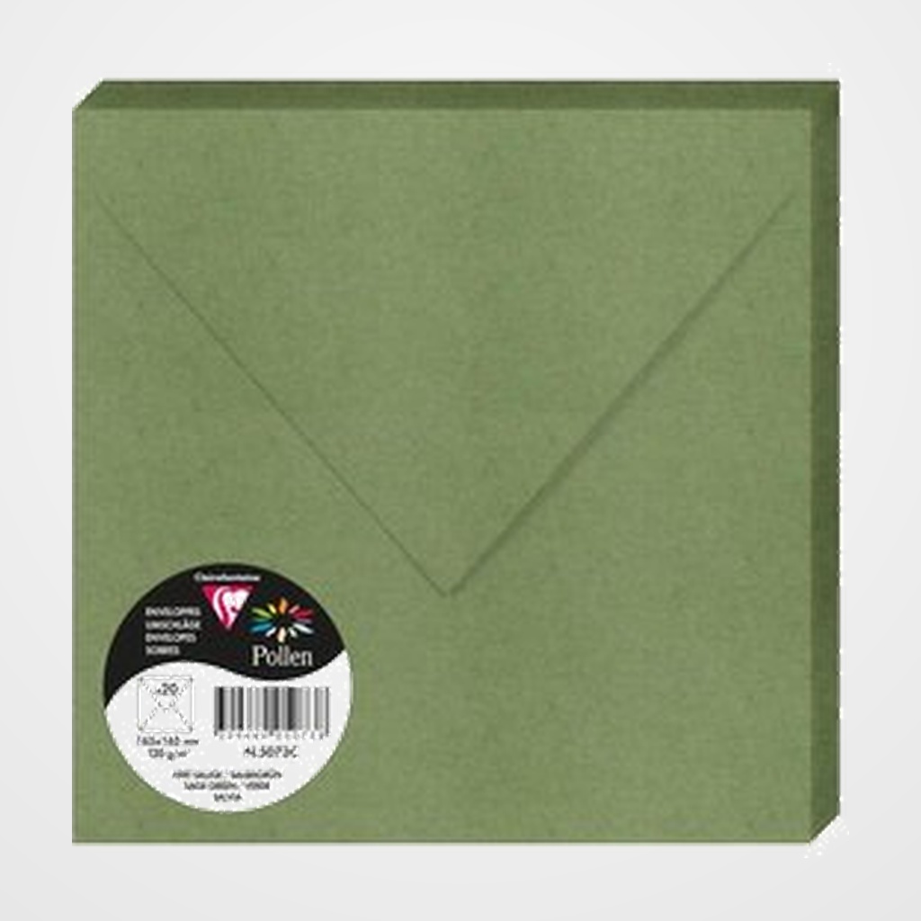 SOBRE CLAIREFONTAINE POLLEN 165x165 120g VERDE SALVIA PAQUETE DE 20