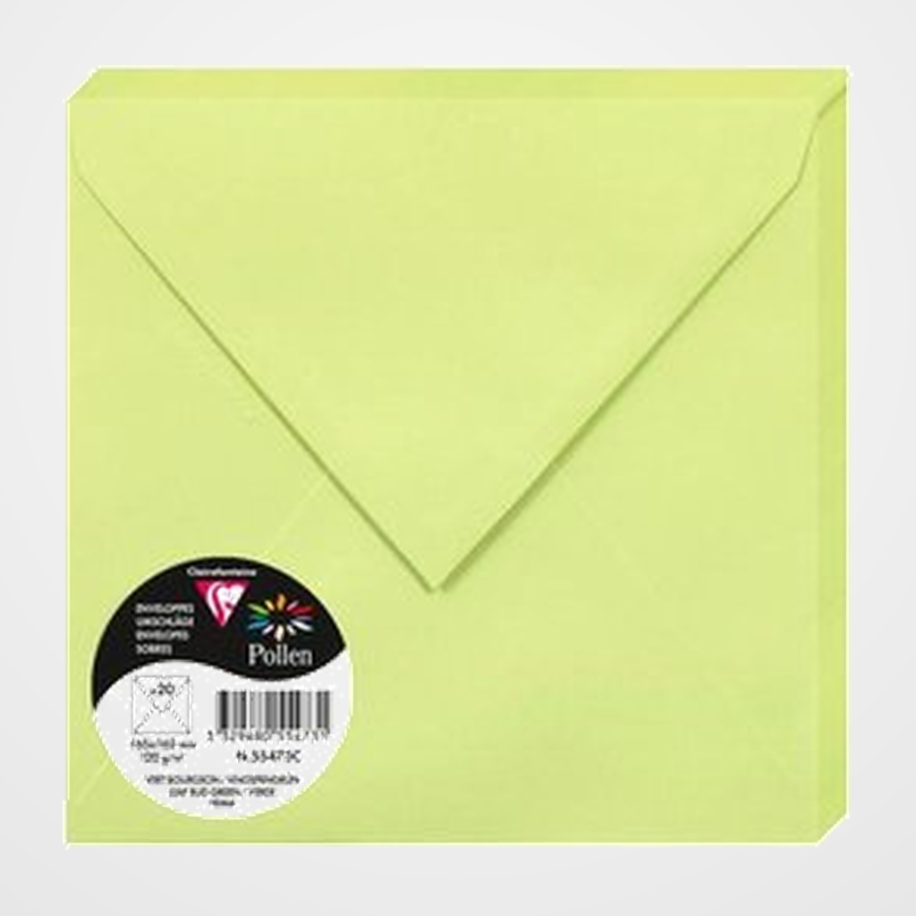 SOBRE CLAIREFONTAINE POLLEN 165x165 120g VERDE YEMA PAQUETE DE 20