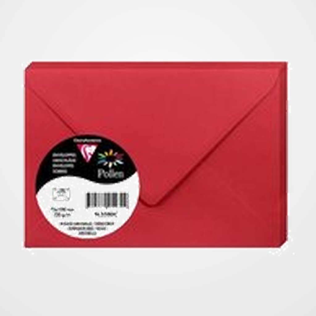 SOBRE CLAIREFONTAINE POLLEN 75x100 120g ROJO GROSELLA PAQUETE DE 20