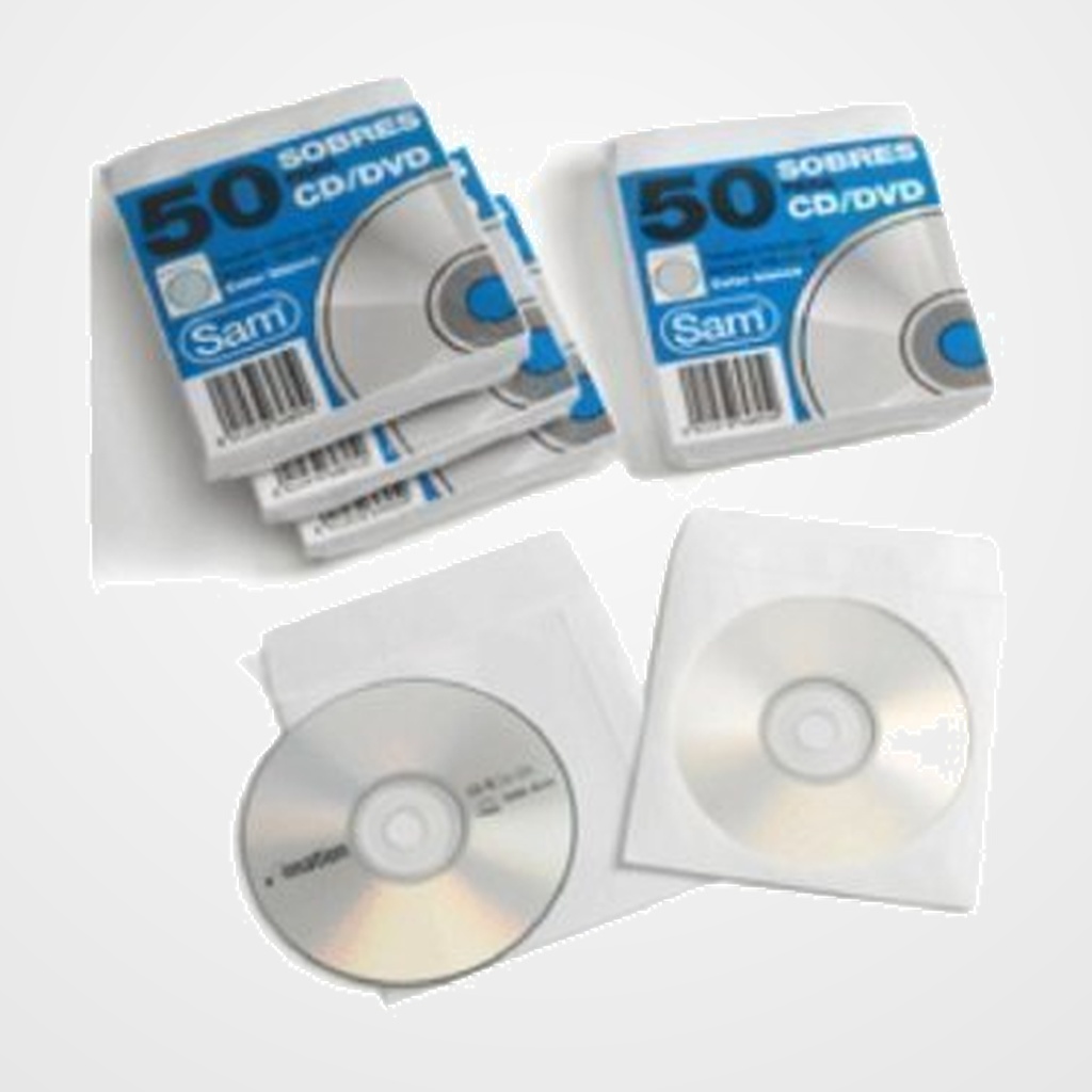 SOBRES SAM para CD/DVD 125x125 con VENTANA (ENGOM.AUTOADH.) PAQUETE de 50