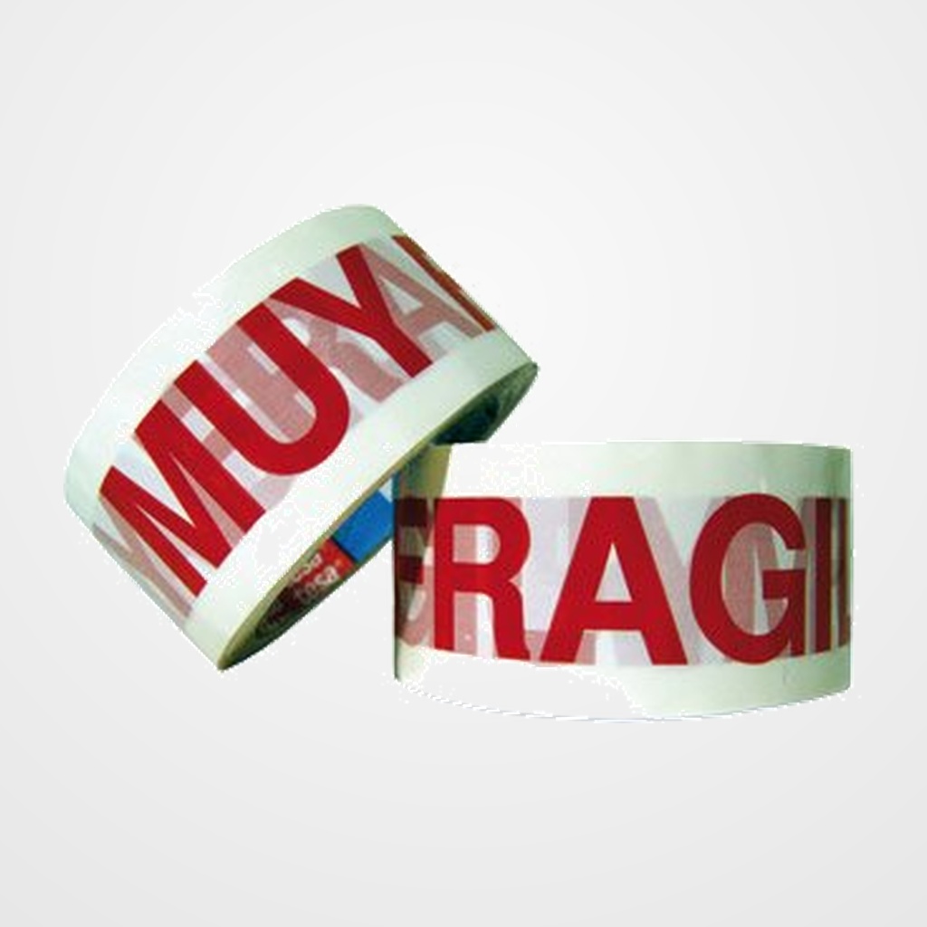 CINTA de EMBALAJE TESA PP rollo 66x50 BLANCO con texto  MUY FRAGIL  en ROJO