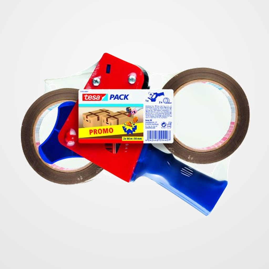 CINTA de EMBALAJE TESA STANDARD rollo 66x50 TRANSPARENTE con DISPENSADOR PACK de 2