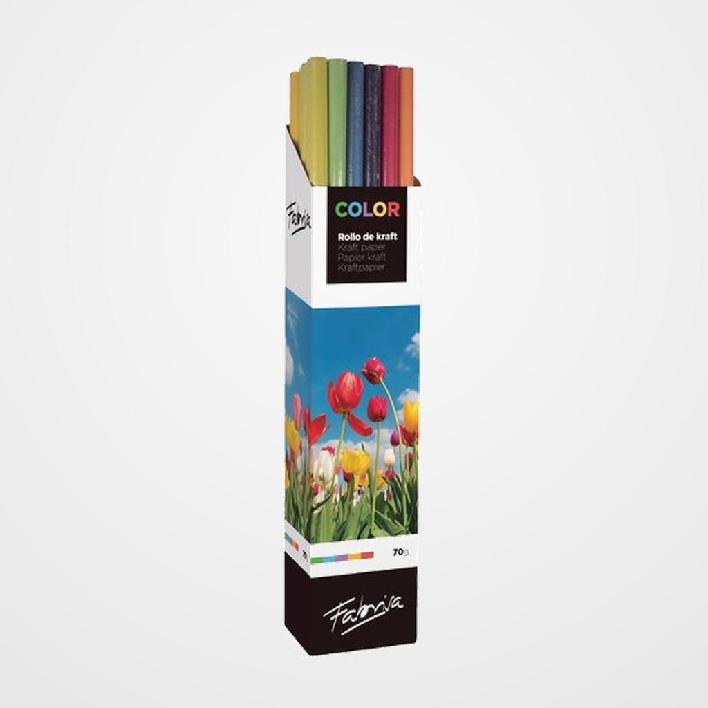 PAPEL de EMBALAR KRAFT ROLLO FABRISA 1x5 SURTIDO COLORES EXPOSITOR DE 20