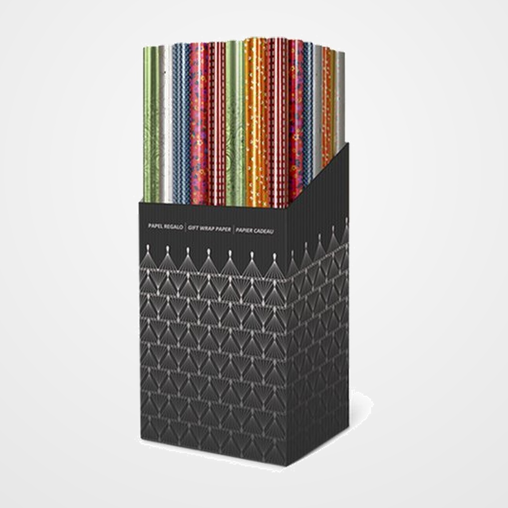 PAPEL de REGALO ROLLO TV 0,7x1,5 m (CAJA de 60) PP METALIZADO DECORADO