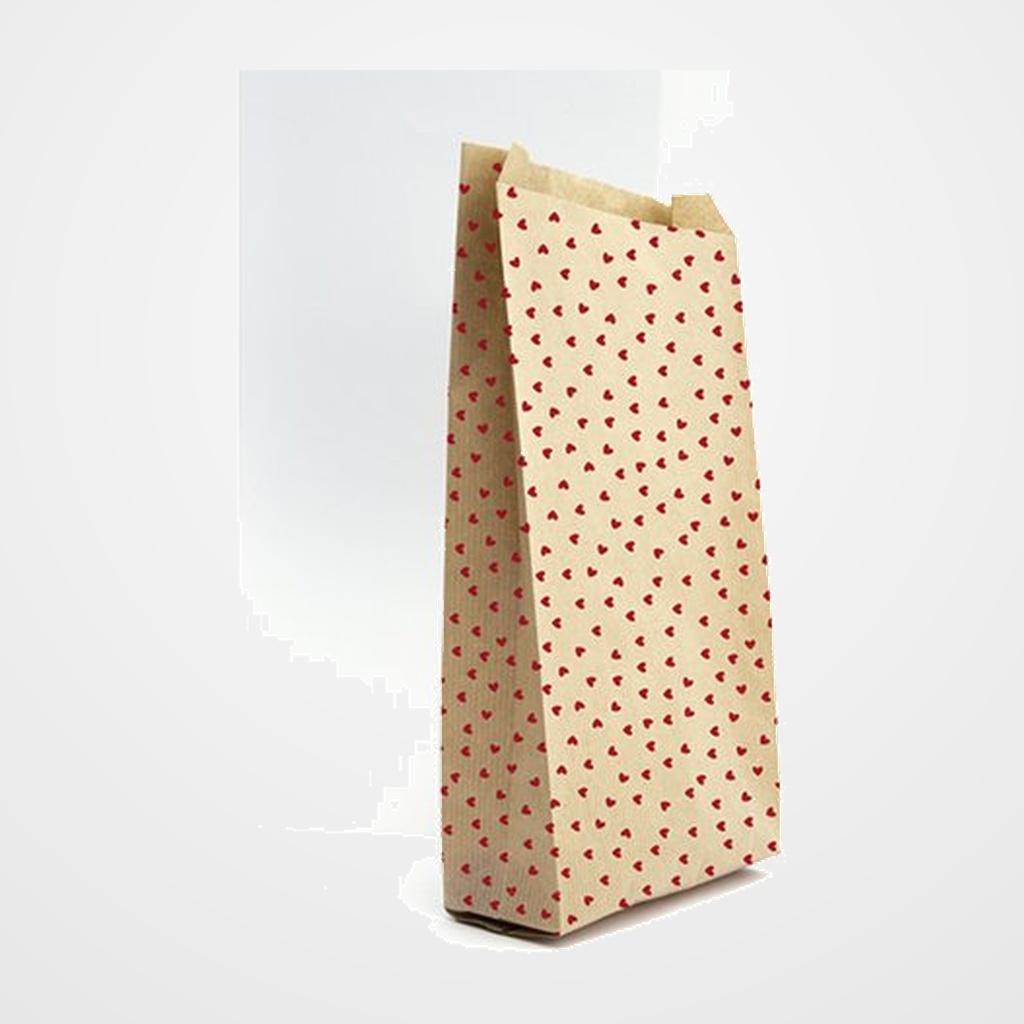 BOLSA de PAPEL CLAIREFONTAINE KRAFT DECORADO S/ASAS 12x24x4,5 cm CORAZON PACK DE 50