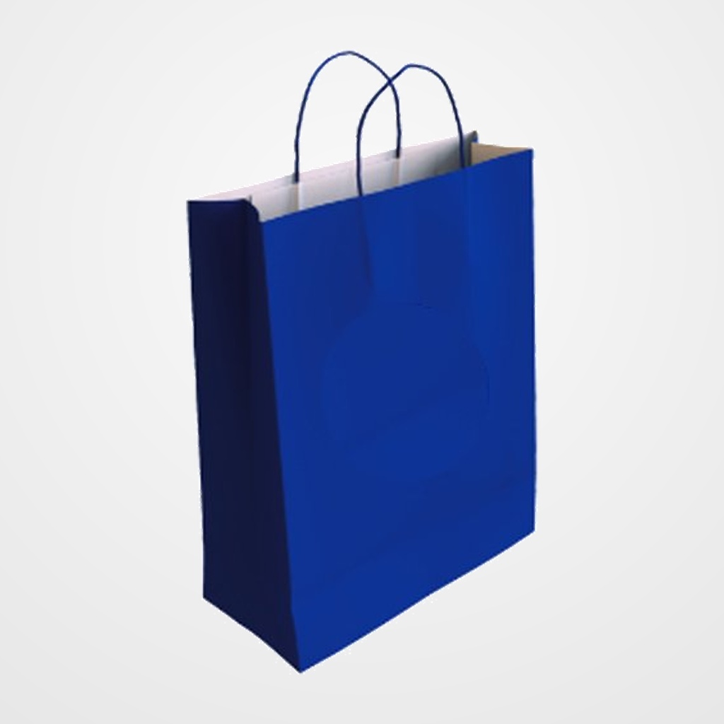 BOLSA de PAPEL ANDINA KRAFT BLANCO 18x24x8 cm AZUL PAQUETE de 50