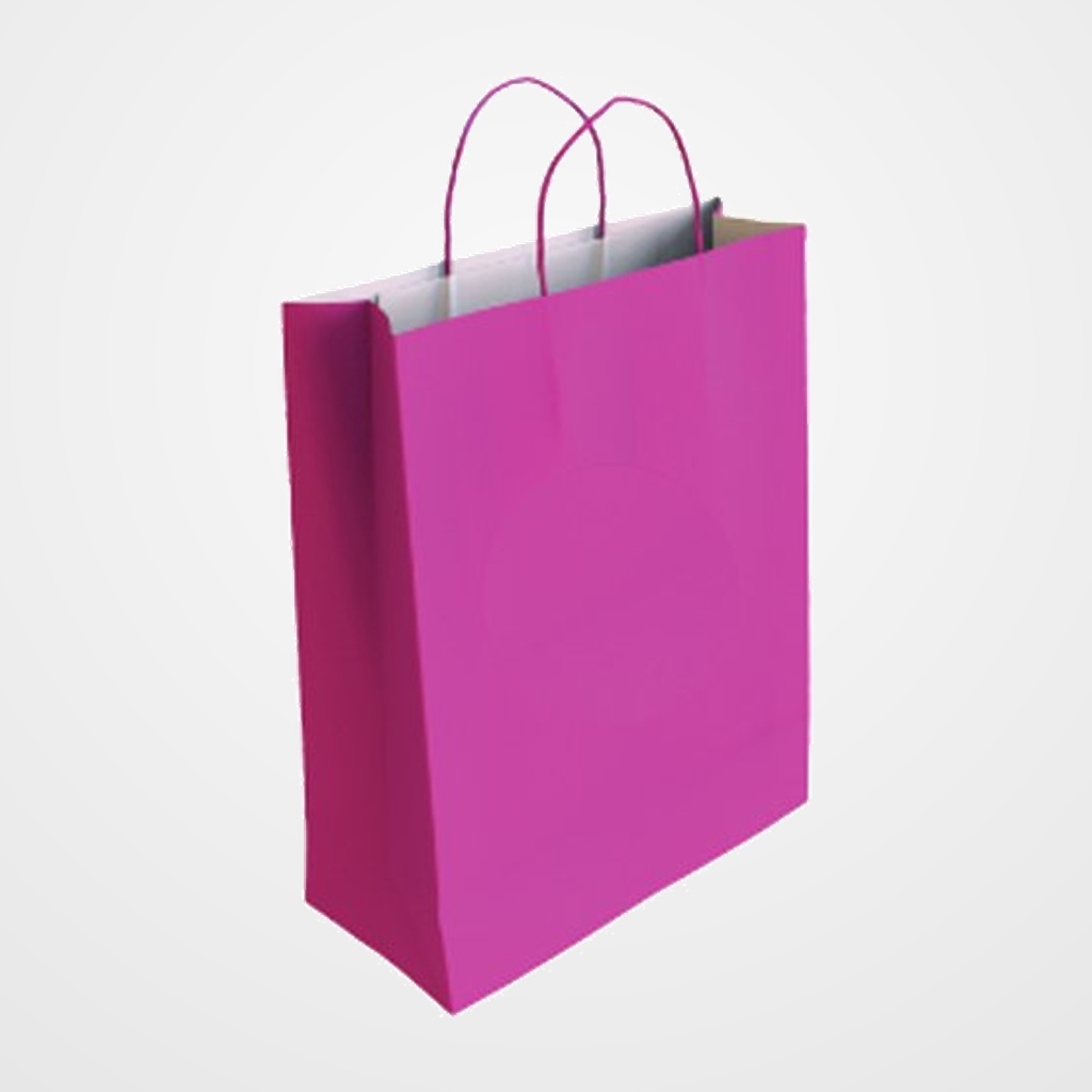 BOLSA de PAPEL ANDINA KRAFT BLANCO 18x24x8 cm FUCSIA PAQUETE de 50