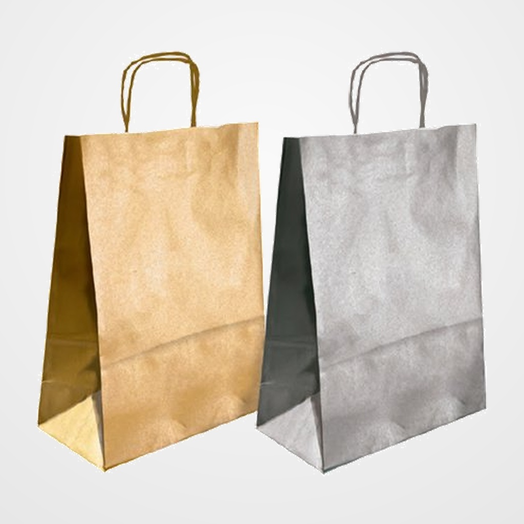 BOLSA de PAPEL ANDINA KRAFT LISO 32x40x14 cm PLATA PAQUETE de 50