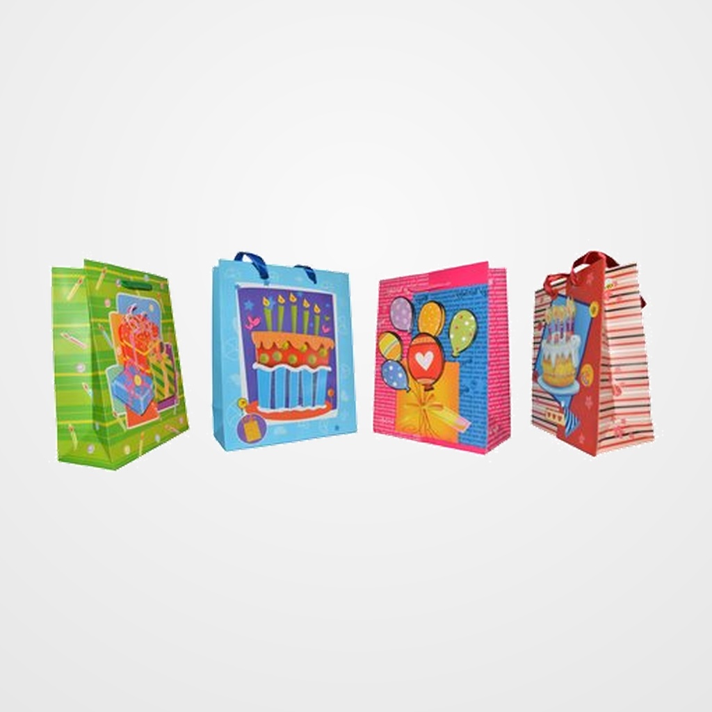 BOLSA de PAPEL con RELIEVE 18x23x8,5 cm PAQUETE de 12 SURTIDAS (4 modelos)