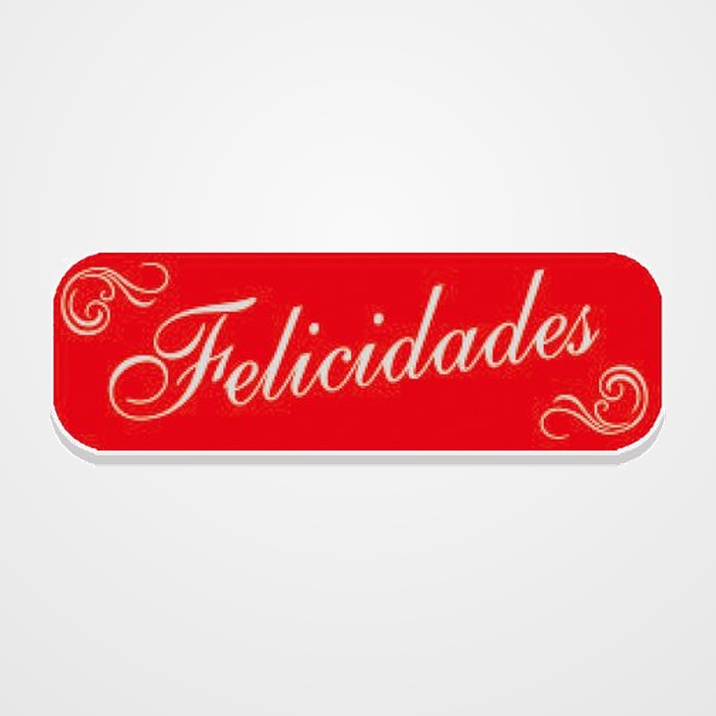 ETIQUETAS REGALO ADH. HOLOGRAFICAS ROLLO  250 uds. 45x15  FELICIDADES  ROJO