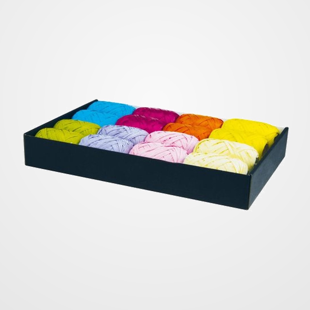 RAFIA CINTA ROLLO CLAIREFONTAINE 13 mm x 20 m SURTIDO COLORES TENDENCIA CAJA DE 16 (8 col.)