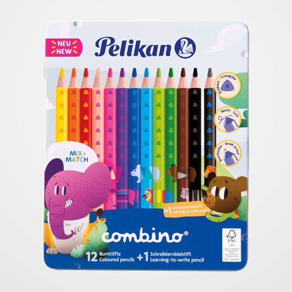 LAPICES de COLORES PELIKAN JUMBO TRIANGULAR CAJA METAL de 12