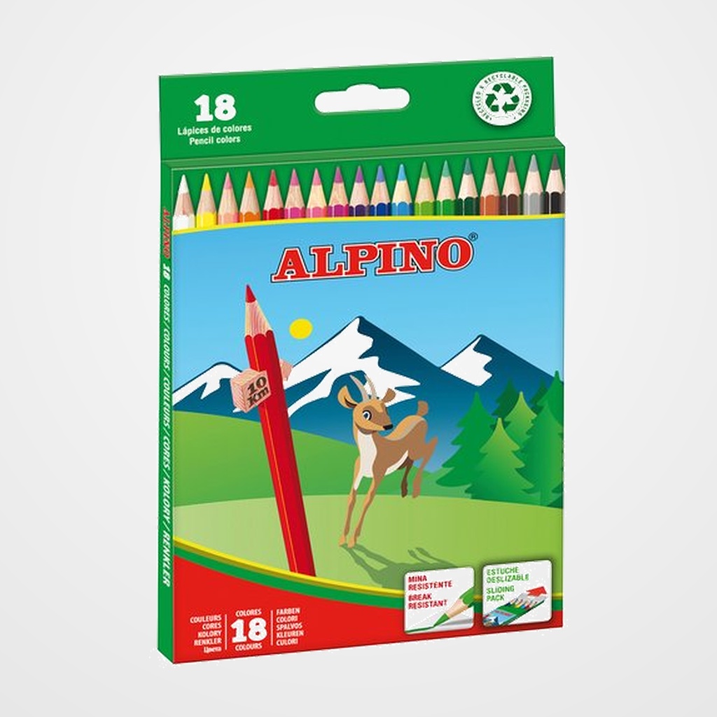 LAPICES de COLORES ALPINO  LARGOS estuche de 18