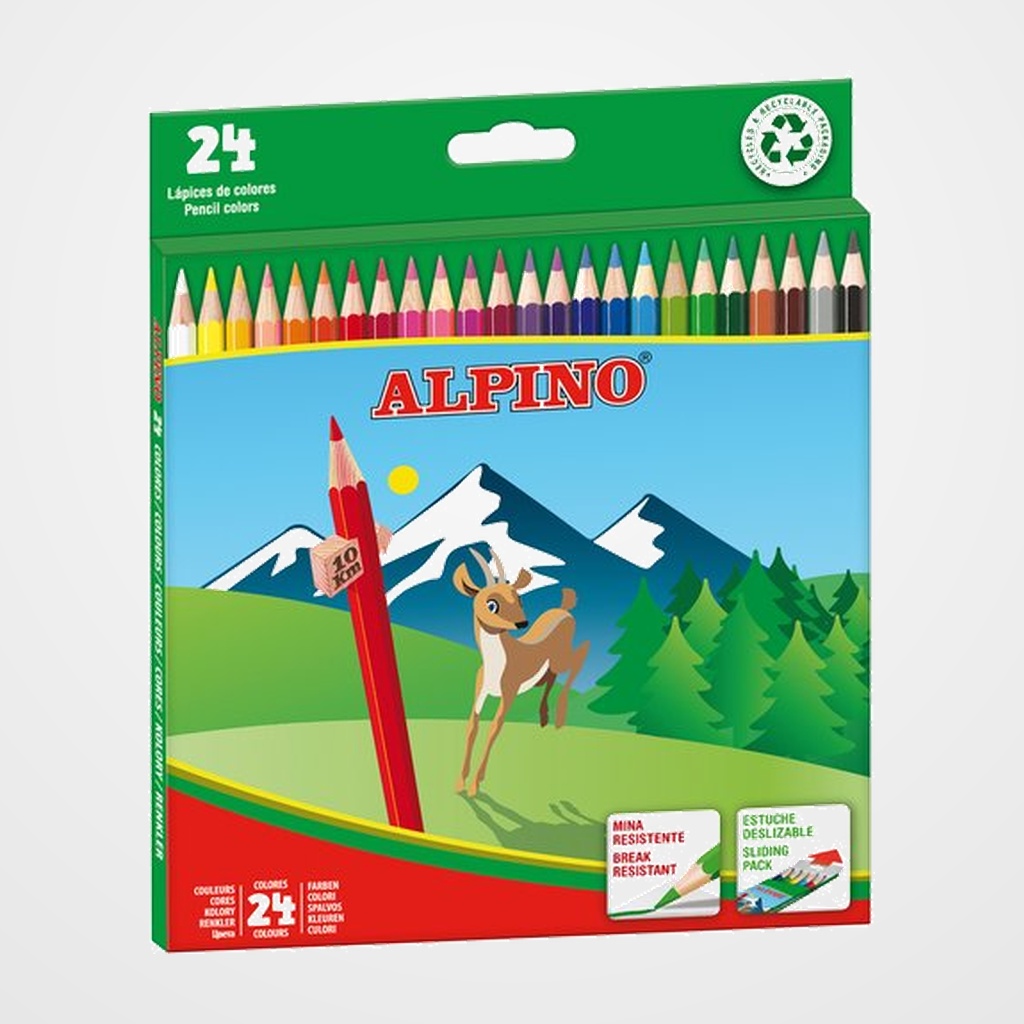 LAPICES de COLORES ALPINO  LARGOS estuche de 24